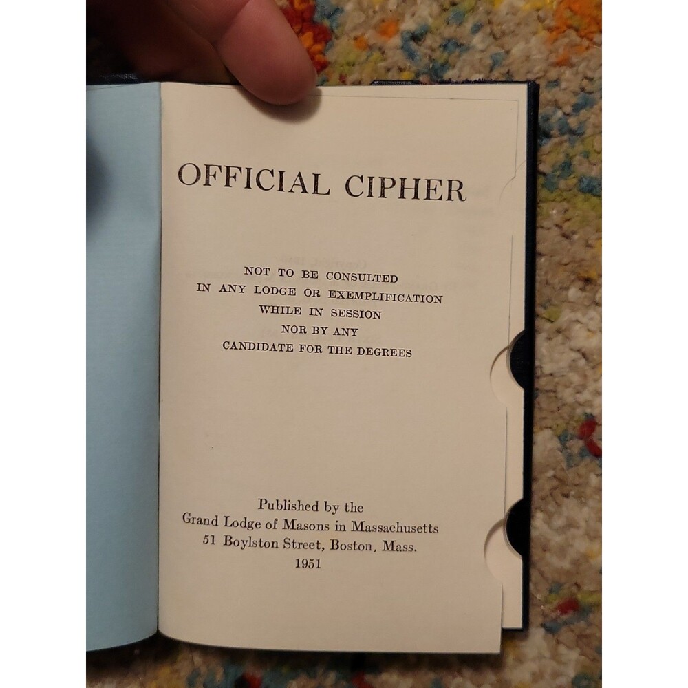 1951 Masonic Official Cipher Grand Lodge of Massachusetts Freemason Book w/ Case